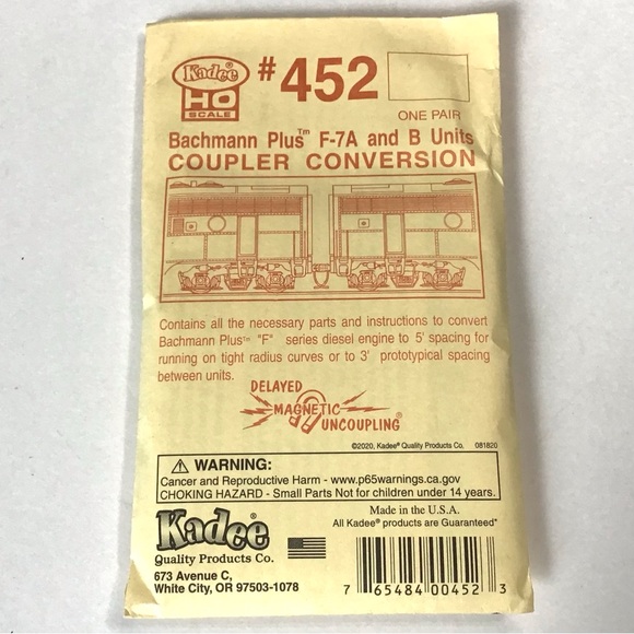Kadee Bachmann Plus Coupler Conversion Kit #452 HO Scale F-7A & B Units NEW - Picture 1 of 2